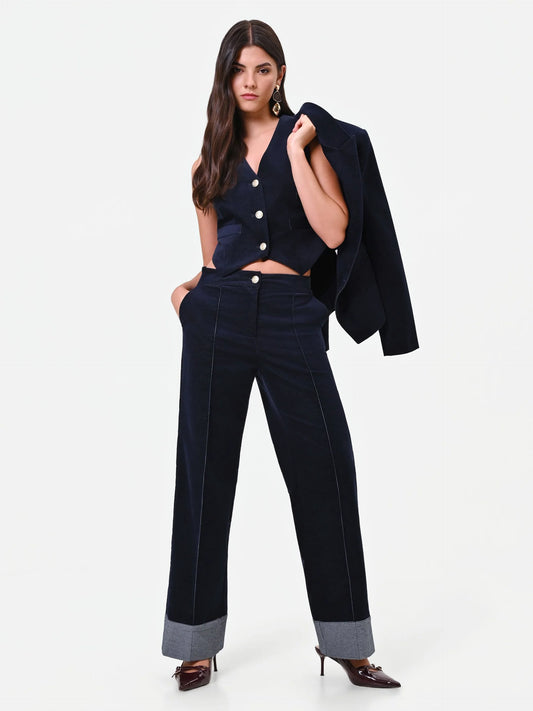 Marineblaue Samthose mit Kontrastnähten Giorgia Palmas X