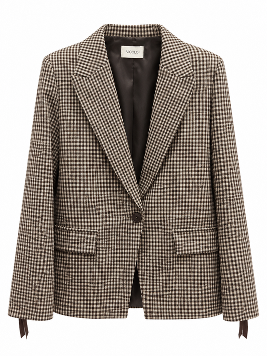 Angela Davis Karo Blazer mit Fransen