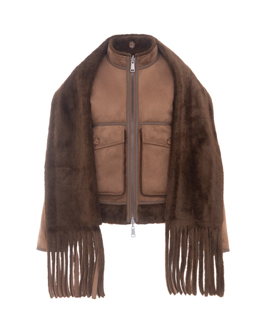 Merino Funnel Neck Bomber in Coffee/Espresso