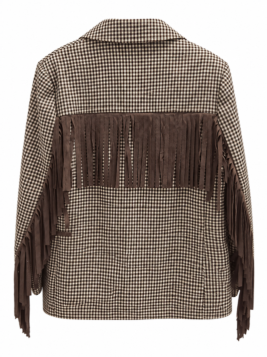Angela Davis Karo Blazer mit Fransen